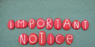 Urgent Public Notice of Construction Work at the JNF General Hospital Important notice text composed with red colored stone letters over green sand